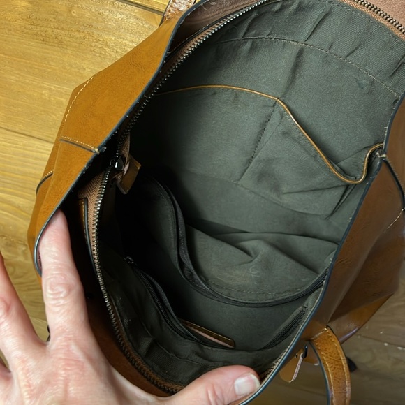 Fzone‎ Tote Brown vintage split cow Leather large hand bag laptop 14x13 Office - Picture 8 of 13